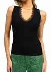 Current Air Lace Trim Knit Tank In Black In Black