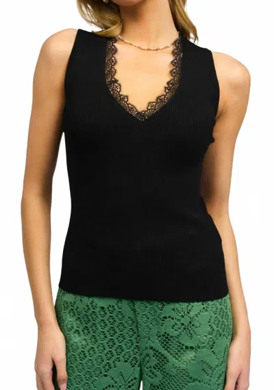 Current Air Lace Trim Knit Tank In Black
