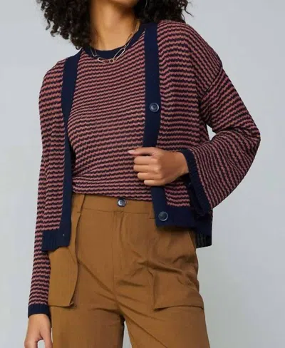 Current Air Laila Cardigan In Pink/navy