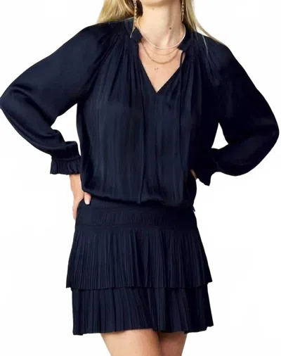 Current Air Laurel Pleated Mini Dress In Navy In Blue