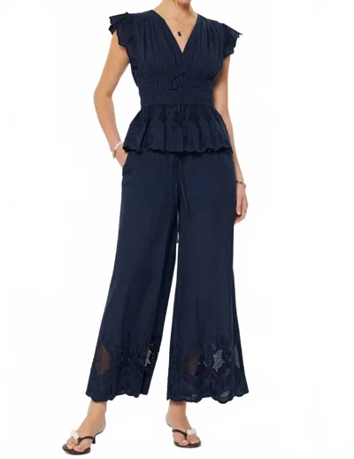 Current Air Layla Embroidered Wide Leg Pants In Navy In Blue