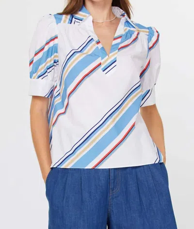 Current Air Leah Blouse In White In Blue