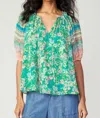 Current Air Leighton Floral Top In Green Multi In Green