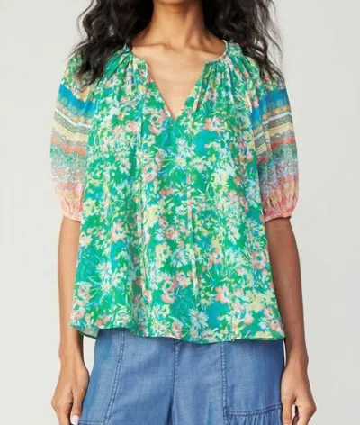 Current Air Leighton Floral Top In Green Multi