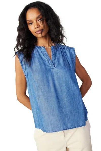 Current Air Leni Sleeveless Chambray Top In Blue