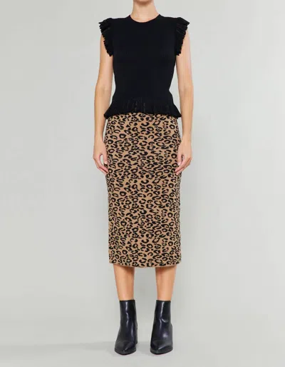 Current Air Leopard Print Midi Skirt In Brown