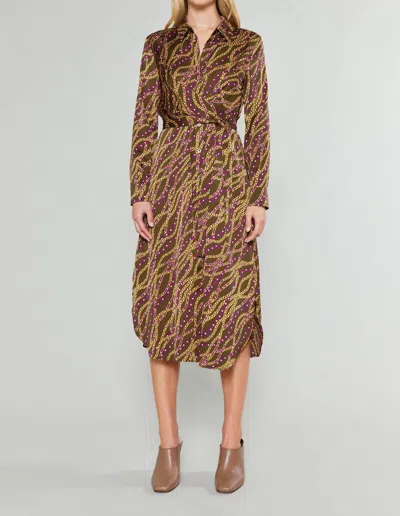 Current Air Link Motif Shirt Dress In Olive Wine In Multi