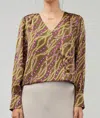 Current Air Link Motif Surplice Blouse In Olive/wine In Multi
