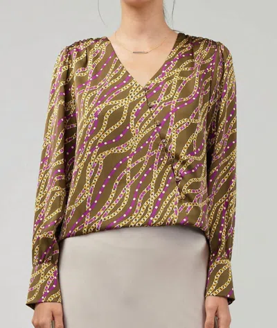 Current Air Link Motif Surplice Blouse In Olive/wine In Multi