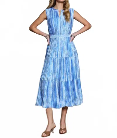 Current Air Long Pleated Dress In Blue