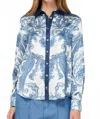Current Air Long Sleeve Baroque Swirl Top In Navy In Blue