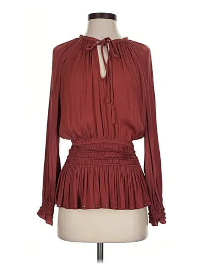 Pre-owned Current Air Long Sleeve Blouse In Burgundy