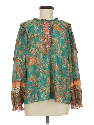 Pre-owned Current Air Long Sleeve Blouse In Teal