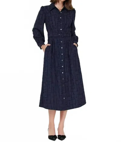 Current Air Long Sleeve Button Down Midi Dress In Navy In Blue