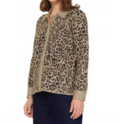 Current Air Long Sleeve Button Up Cardigan In Leopard Print In Multi