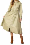 Current Air Long Sleeve Faux Leather Midi Dress In Soft Fern In Green