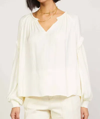Current Air Long Sleeve Key Hole Blouse In Ivory In Multi