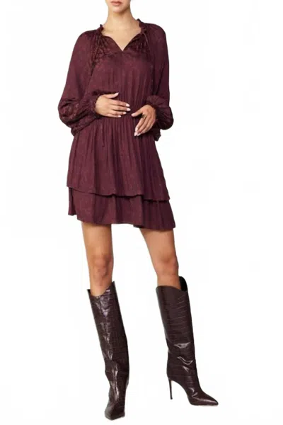 Current Air Long Sleeve Mini Dress In Wine Red In Burgundy