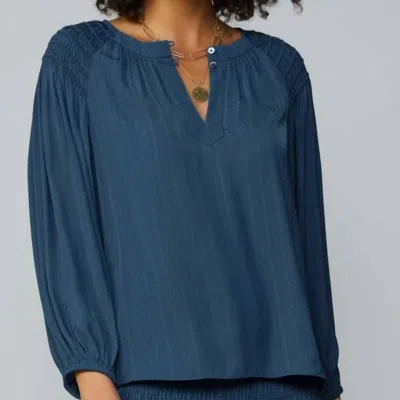Current Air Long Sleeve Split Neck With Button Blouse In French Navy