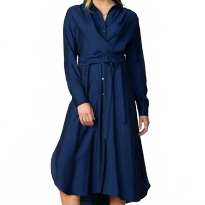 Current Air Long Sleeve Spread Collar Button Down Shirt Dress In Navy In Blue