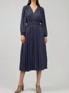 Current Air Long Sleeve V-neckline Dress In Dark Slate Navy In Multi