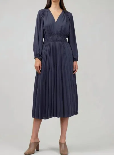 Current Air Long Sleeve V-neckline Dress In Dark Slate Navy In Multi