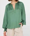 Current Air Longsleeve Satin Top In Sage Green In Green