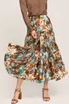 Current Air Luella Pleated Midi Skirt In Bronze Floral In Multi