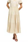 Current Air Luella Pleated Shimmering Midi Skirt In Oatmeal In White