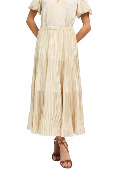 Current Air Luella Pleated Shimmering Midi Skirt In Oatmeal In White