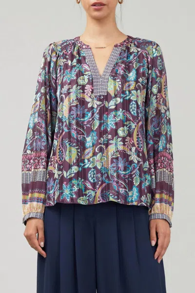Current Air Lurex Floral Blouse In Plum Multi
