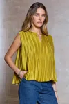 Current Air Luxe Pleated Top In Chartreuse In Multi