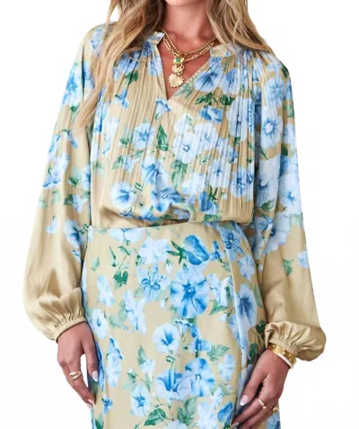 Current Air Maeve Floral Long Sleeve Top In Multi In Blue