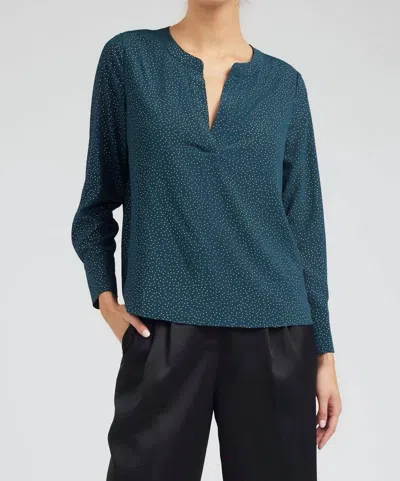 Current Air Mandarin Collar Top With Silver Sparkles In Deep Teal