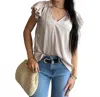 Current Air Marcia Layered Lace Sleeve Top In Beige In White