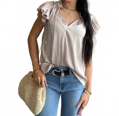 Current Air Marcia Layered Lace Sleeve Top In Beige In White