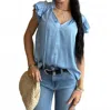 Current Air Marcia Layered Lace Sleeve Top In Light Steel Blue In Blue