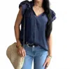 Current Air Marcia Layered Lace Sleeve Top In Navy In Blue