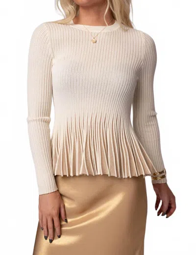 Current Air Margaux Pleated Hem Sweater In Ivory Gold In White
