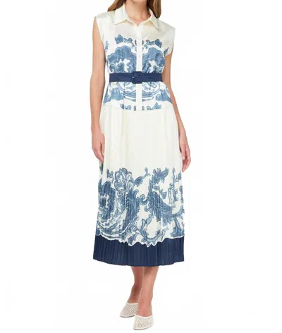 Current Air Marie Midi Shirt Dress In White In Blue