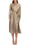 Current Air Multi Stripe Long Sleeve Shirt Dress In Dull Gold In Gray