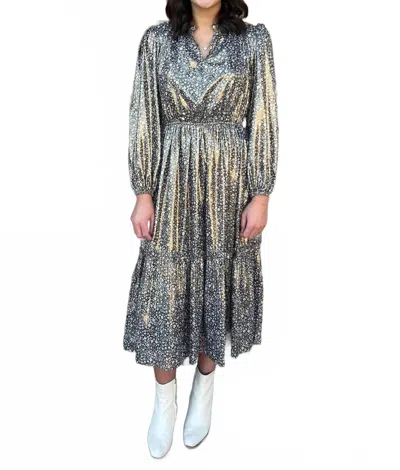 Current Air Metallic Floral Midi Dress In Bronze In Multi