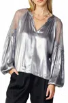 Current Air Metallic Lace Sleeve Top In Silver In Silver