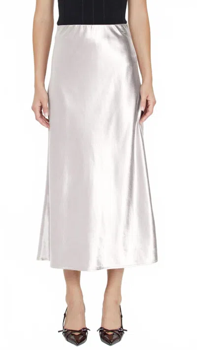 Current Air Metallic Silk Midi Skirt In Silver In Pink