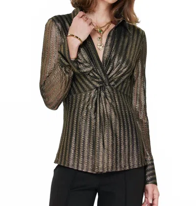 Current Air Metallic Striped Twist-front Blouse In Black Gold