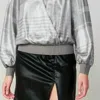 CURRENT AIR METALLIC SURPLICE BLOUSE IN SILVER