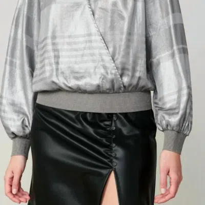 Current Air Metallic Surplice Blouse In Silver In Grey