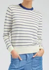 Current Air Miriam Stripe Crewneck Pullover In White In White