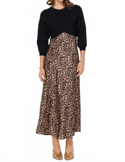 Current Air Mixed Media Midi Dress In Leopard In Black