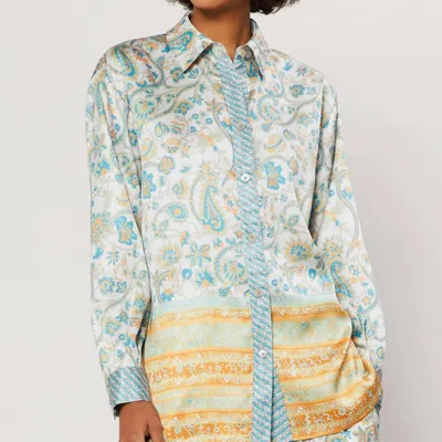 Current Air Mixed Pattern Button Up Blouse In Blue